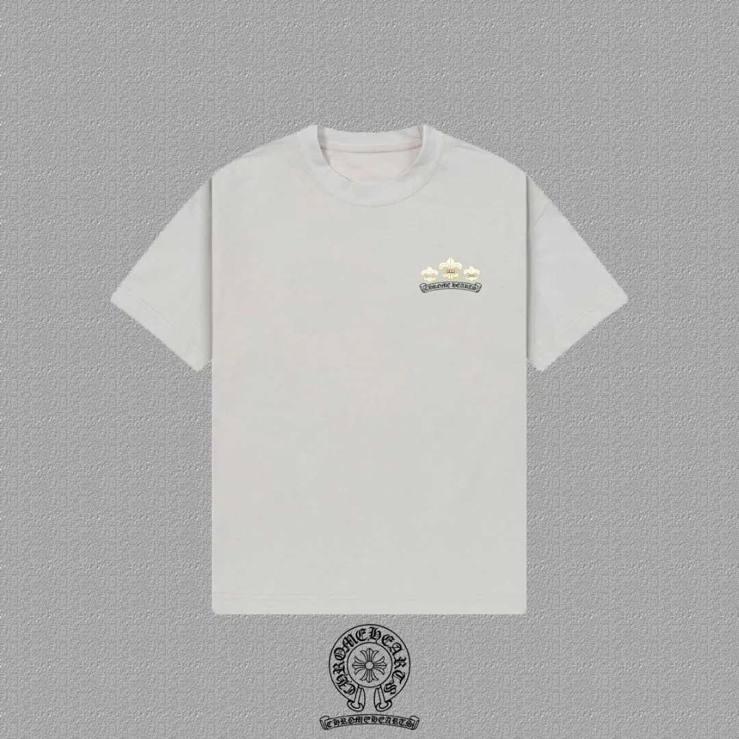 🅿️170 [CH Crow Heart] 2025FW short-sleeved T-shirt, letter LOGO printing, high-end 26s double yarn 300g fabric, heavy fabric, custom stretcher rib, same vat and dye, complete three standards, same style for men and women, color: black, white, size: S M L XL 2XL